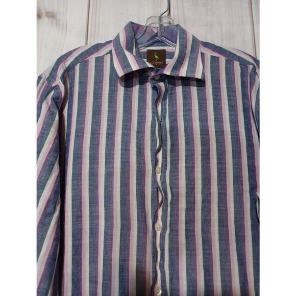 TailorByrd Shirt Men's Large Blue Pink Button Front - Picture 2 of 9